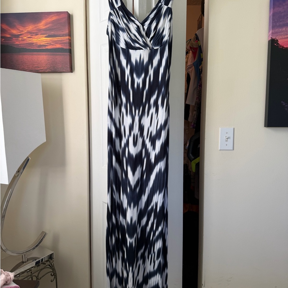 INC International Concepts Black and White Patterned Maxi Dress